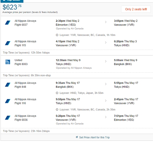 Edmonton to Bangkok, Thailand - $525 to $609 CAD roundtrip